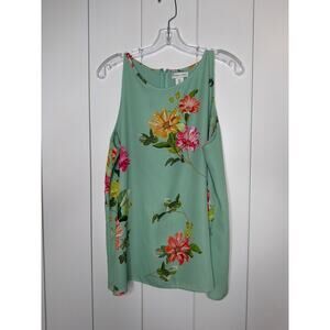 Adrienne Vittadini Mint Floral Sleeveless Blouse w/ Open-Back Overlay – Large